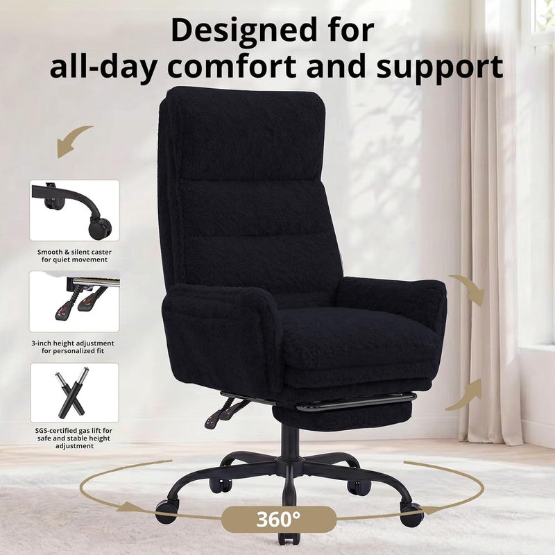 Office Chair, Big and Tall Desk Chair, High Back Computer Chair with Footrest ＆Lumbar Support, Heavy Duty Ergonomic Chairs for Adults, Height Adjustable Cross Legged Office Chair, All Black - Image 4