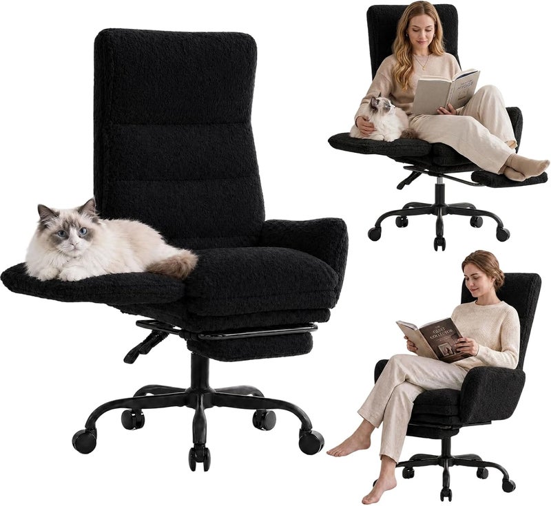 Office Chair, Big and Tall Desk Chair, High Back Computer Chair with Footrest ＆Lumbar Support, Heavy Duty Ergonomic Chairs for Adults, Height Adjustable Cross Legged Office Chair, All Black - Image 1