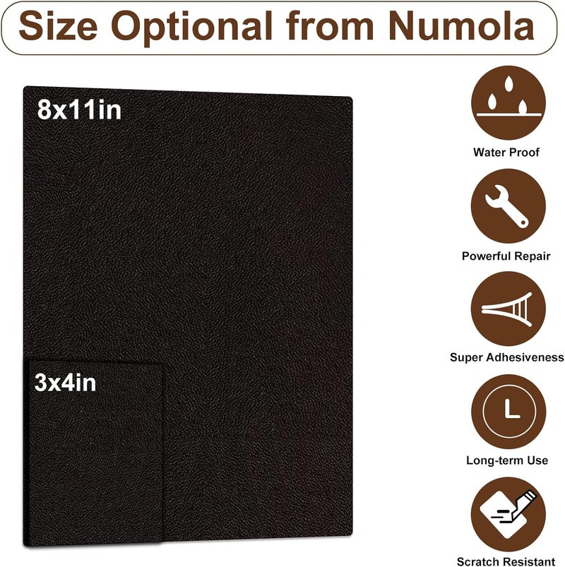 Numola Leather Repair Patch 3×4 inch Self-Adhesive Leather Repair Tape, Scratch/Holes Vinyl Repair Kit for Couch, Car Seat, Sofas, DIY Furniture Upholstery, Chair, Jackets, First-aid(Dark Brown) - Image 2