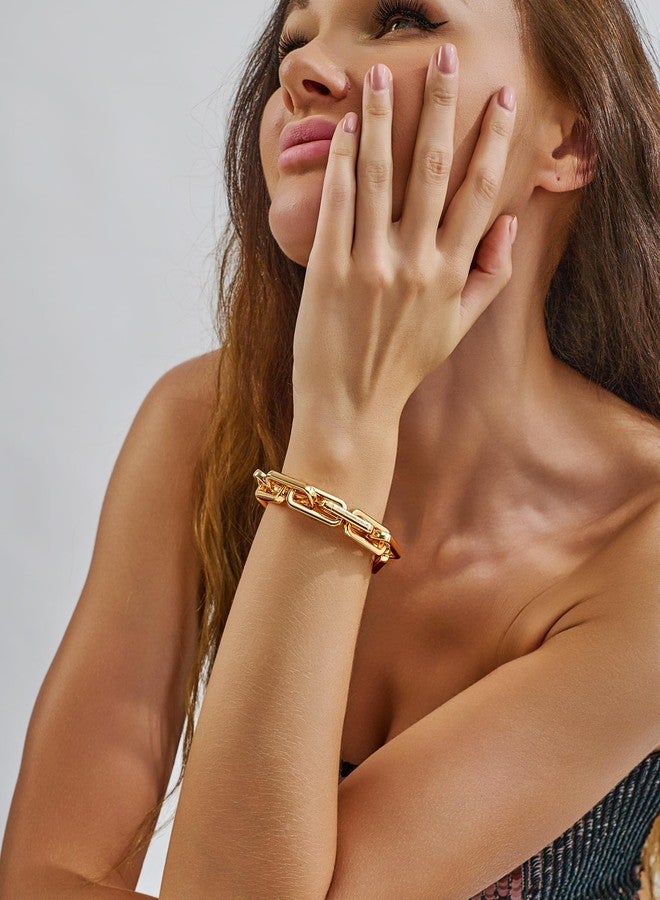 WOWORAMA Chunky Link Bracelet for Women Trendy Stretch Square Chain Bangle Bracelets Thick Chunky Paperclip Link Chain Bracelet - Image 5