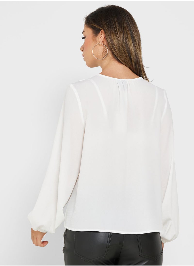 VERO MODA - Balloon Sleeve Tie Detail Top - Image 1