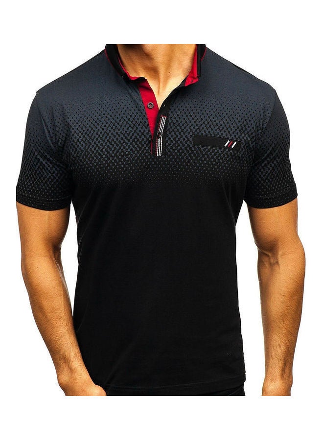 NIBEMINENT Fashion Men Gradient 3D Dots Print T-Shirt Short Sleeve Turn Down Collar Tee Top Black 