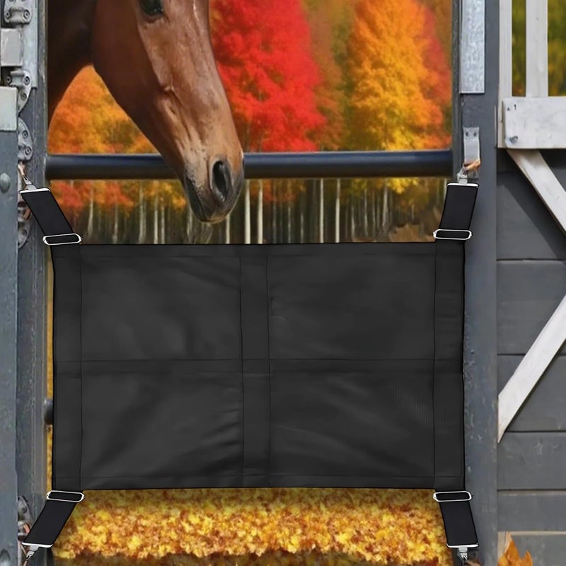 Horse Stall Guard 27 X 19 in, Oxford Cloth Protective Fence, Adjustable 8.3-15.4 in, Black, Horse Stall Accessories - Image 2