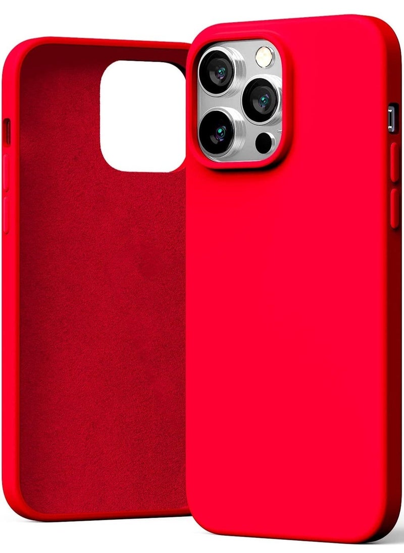Raxoom Liquid Silicone Case Compatible with iPhone 14 Pro Max (6.7 inch), Silky-Soft Touch Full Body Protection Shockproof Cover Case with Soft Microfiber Lining - Red - Image 5