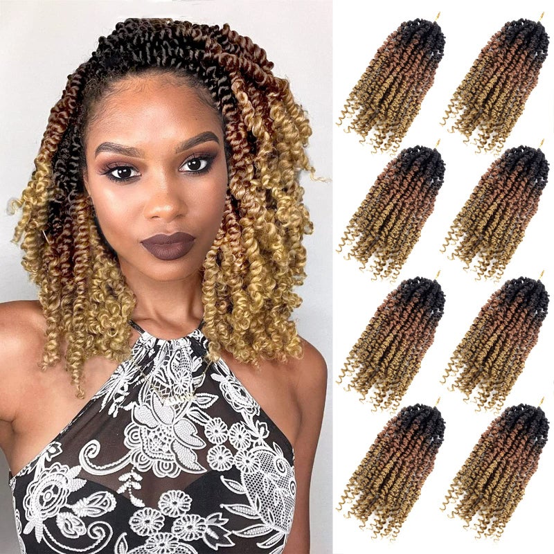 Pretwisted Passion Twist Crochet Hair 10 Inch 8 Packs Crochet Passion Twist Pre Looped Short Ombre Passion Twist Hair Crochet Twist Braids Bohemian Crochet Hair for Women Curly Ends T1B3027