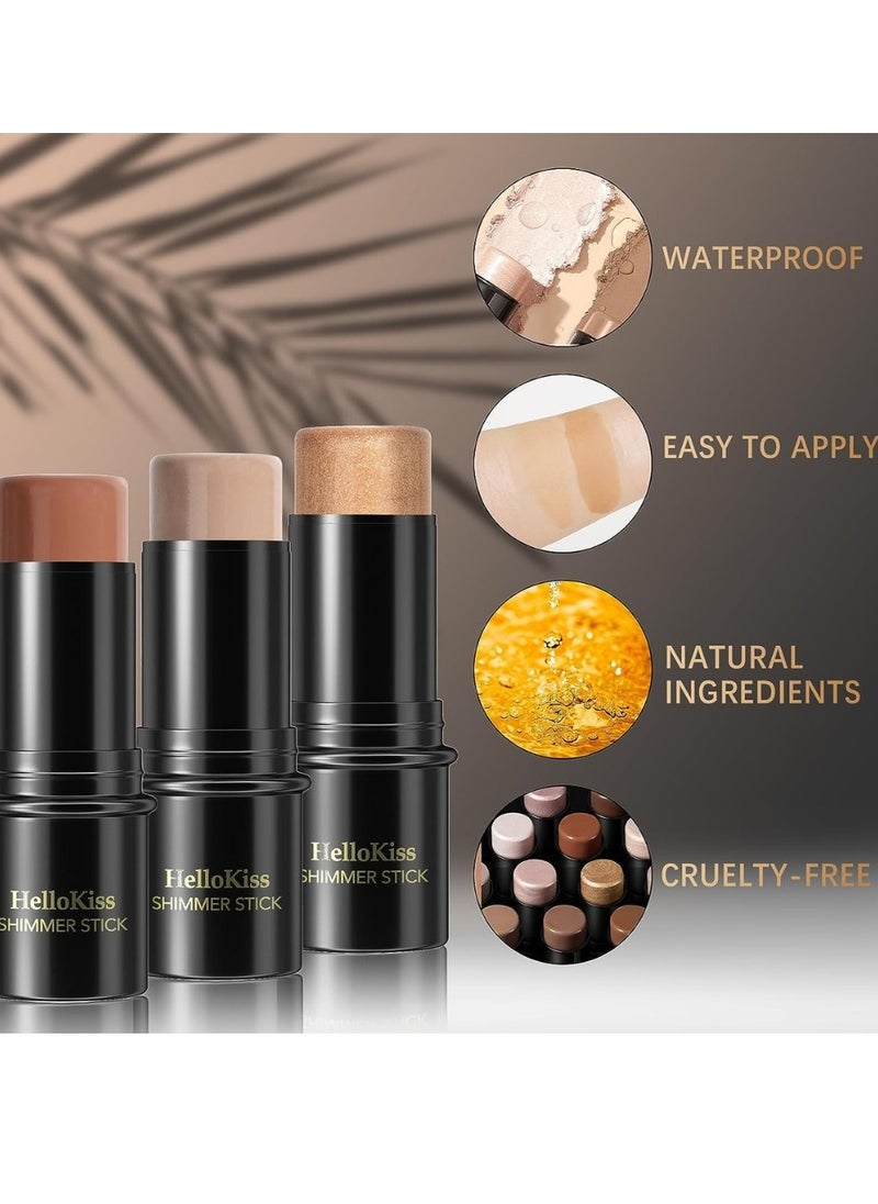 HelloKiss Shimmer Stick Makeup Highlighter Contour Bronzer Sticks Highlighter Makeup Stick for Face and Body Radiant and Shimmer Glow Water proof Long Lasting Smooth Face Contour Wand Shimmer Glow Pen 01  - Image 3
