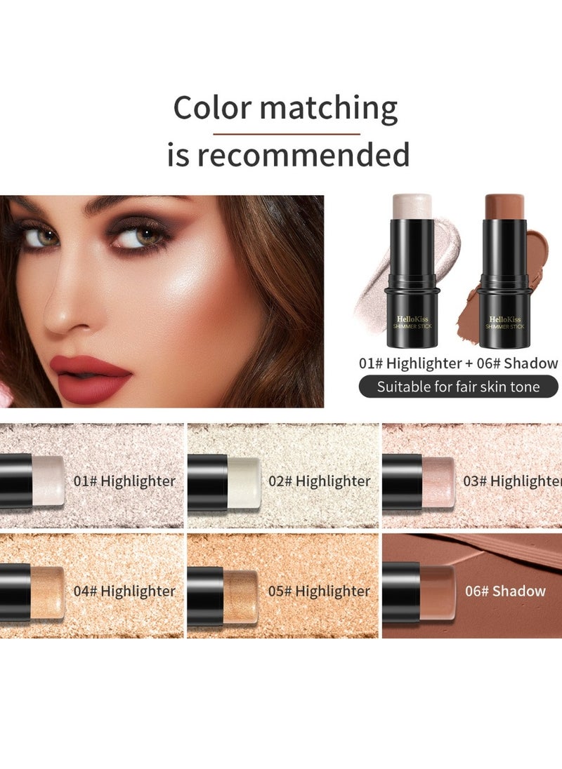 HelloKiss Shimmer Stick Makeup Highlighter Contour Bronzer Sticks Highlighter Makeup Stick for Face and Body Radiant and Shimmer Glow Water proof Long Lasting Smooth Face Contour Wand Shimmer Glow Pen 01  - Image 2