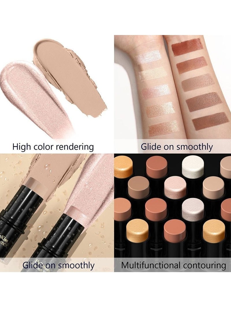 HelloKiss Shimmer Stick Makeup Highlighter Contour Bronzer Sticks Highlighter Makeup Stick for Face and Body Radiant and Shimmer Glow Water proof Long Lasting Smooth Face Contour Wand Shimmer Glow Pen 01  - Image 4