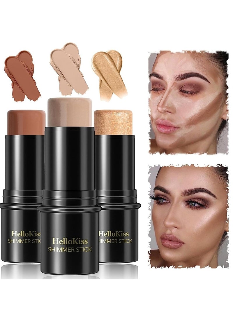 HelloKiss Shimmer Stick Makeup Highlighter Contour Bronzer Sticks Highlighter Makeup Stick for Face and Body Radiant and Shimmer Glow Water proof Long Lasting Smooth Face Contour Wand Shimmer Glow Pen 01  - Image 5