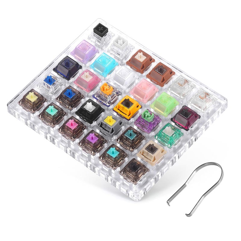 DUROCK Keyboard Switch Tester, 30-Key Switches Sampler with Switch Puller, Ice King Linear Shrimp Silent T1 Tactile POM Piano Black Lotus Sea Glass HE Magnetic Switches Experience Kit (30pcs) - Image 1