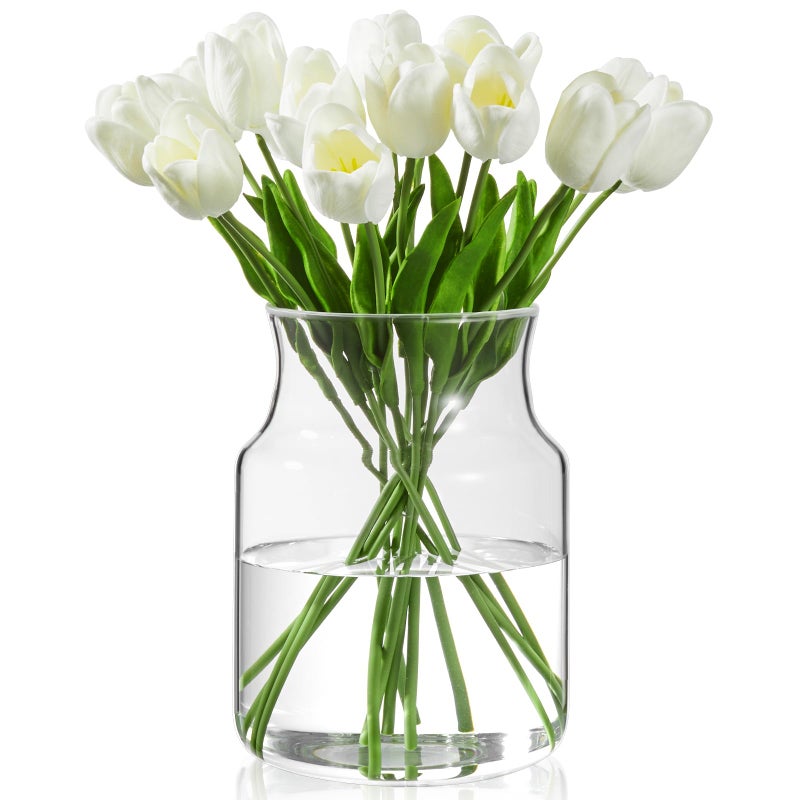 BWODYAY Clear Glass Vase, Large Flower Vase, 8-inch Glass Flower Vase for Plants, Wide Mouth Vase for Home, Wedding, Living Room, Dining Table - Image 1