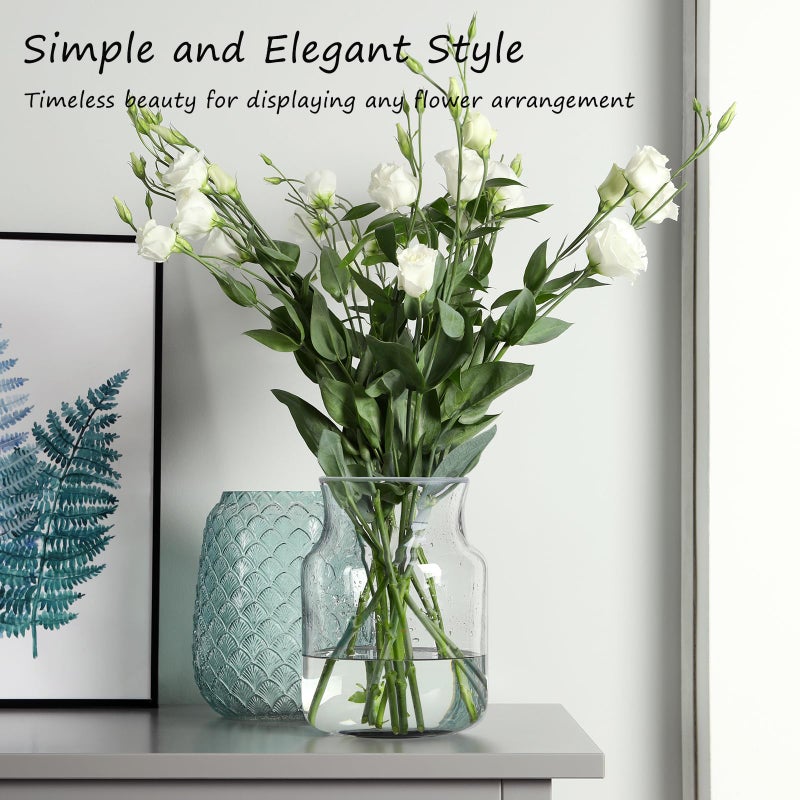 BWODYAY Clear Glass Vase, Large Flower Vase, 8-inch Glass Flower Vase for Plants, Wide Mouth Vase for Home, Wedding, Living Room, Dining Table - Image 5