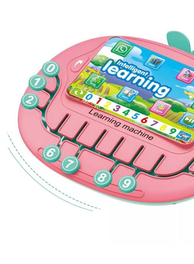 Multifunctional Tablet Learning Machine, Interactive Educational Toy with Letters, Numbers, Music, Story Telling, and more, Modern math learning machine toy apple shape for Toddlers Pink  - Image 2