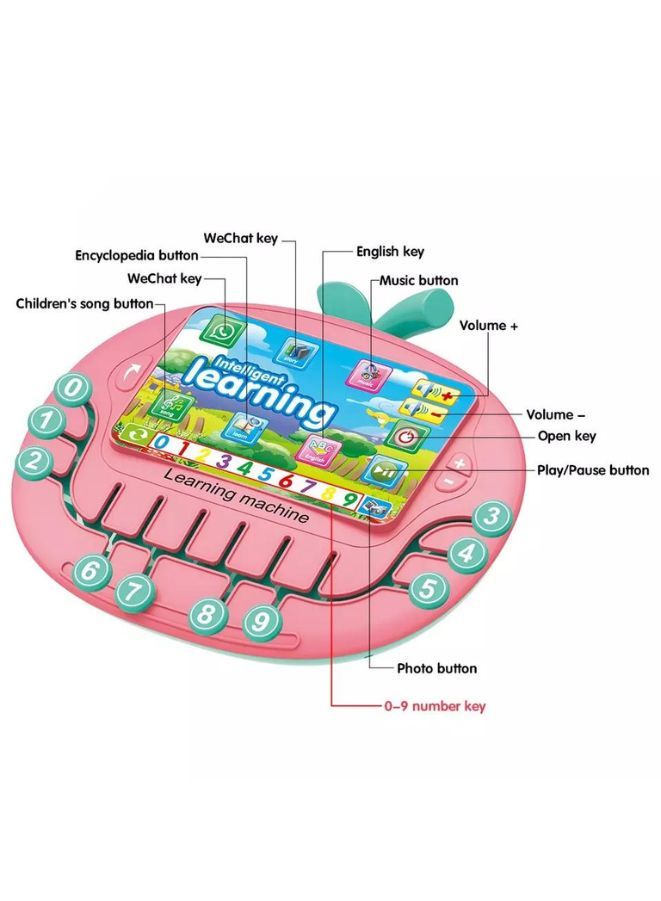 Multifunctional Tablet Learning Machine, Interactive Educational Toy with Letters, Numbers, Music, Story Telling, and more, Modern math learning machine toy apple shape for Toddlers Pink  - Image 4