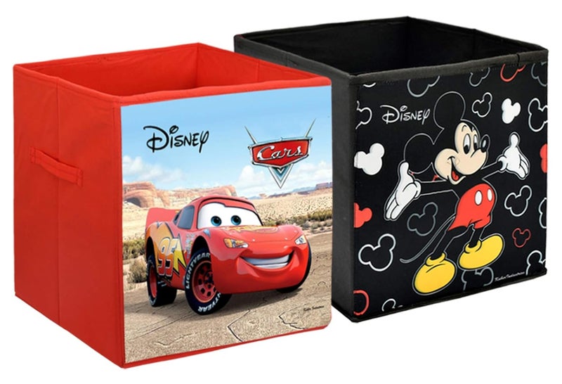 Kuber Industries Kuber Industries Disney Print Non Woven Fabric 2 Pieces Foldable Large Size Storage Cube Toy Books Shoes Storage Box with Handle Black and Brown  - Image 1