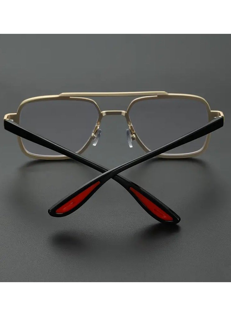 Retro Men's Double Bridge Fashion Clear Glasses - Vintage Casual Style, Gold Frame with Red Accents, Full Rim PC Lenses, Ideal for Daily Wear  - Image 3