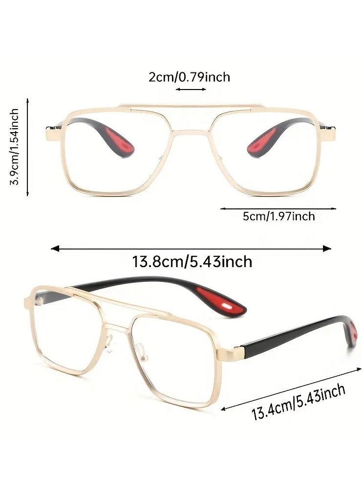Retro Men's Double Bridge Fashion Clear Glasses - Vintage Casual Style, Gold Frame with Red Accents, Full Rim PC Lenses, Ideal for Daily Wear  - Image 5