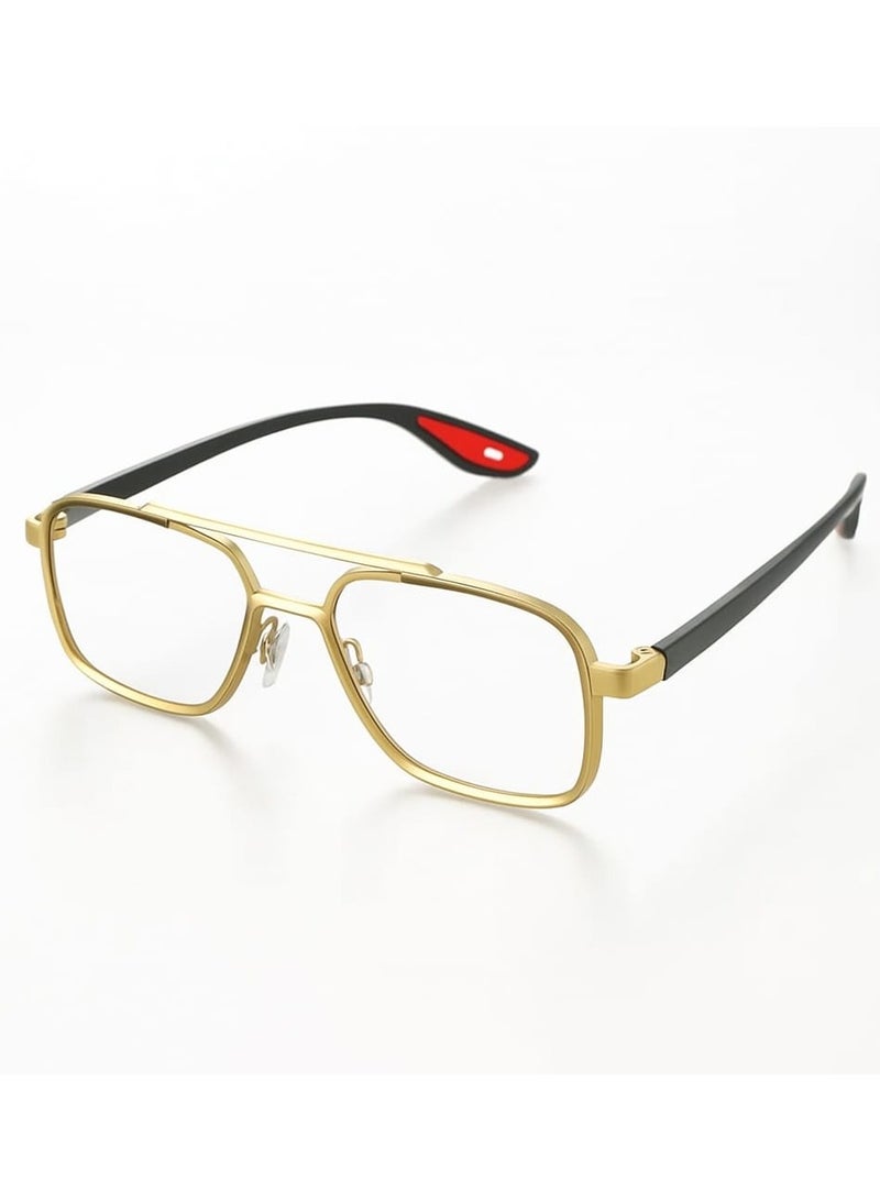Retro Men's Double Bridge Fashion Clear Glasses - Vintage Casual Style, Gold Frame with Red Accents, Full Rim PC Lenses, Ideal for Daily Wear - Image 1