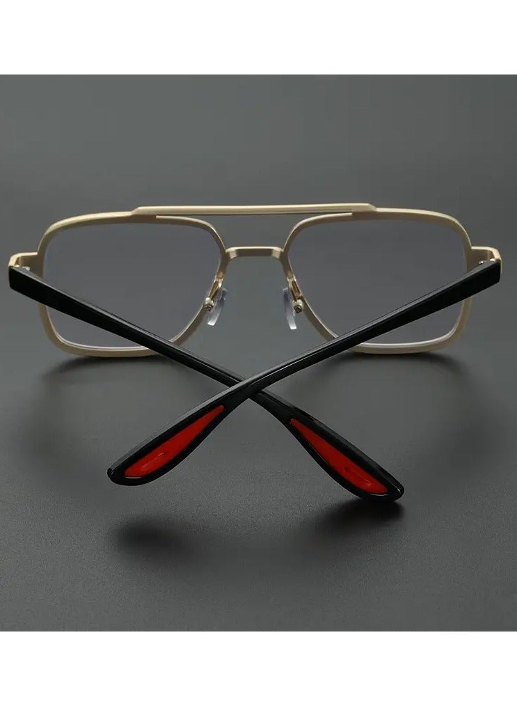 Retro Men's Double Bridge Fashion Clear Glasses - Vintage Casual Style, Gold Frame with Red Accents, Full Rim PC Lenses, Ideal for Daily Wear - Image 4