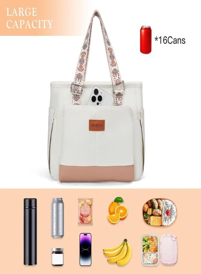 HSHRICH Lunch Bag Lunch Box Women - Leakproof Insulated Lunch Cooler Bag for Women - Large Lunch Tote Bags Adults, White - Image 3