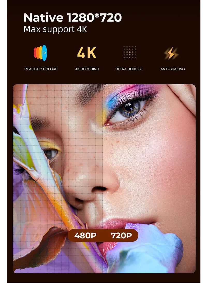 HD Portable Projector 4K Supported Smart Projector with 5G Dual-Band WiFi Bluetooth 5.0 Mobile Home Theater Compatible with Android iOS Windows TV Stick HDMI USB for Outdoor and Indoor Use - Image 3