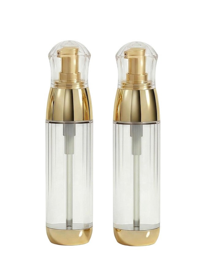Elandy 2PCS 60ml/2oz Empty Clear Round Plastic Lotion Pump Bottles with Gold Pump Head Refillable Cosmetic Dispenser Travel Liquid Soap Container Vial Jar for Foundation Lotion Essential Oil - Image 1