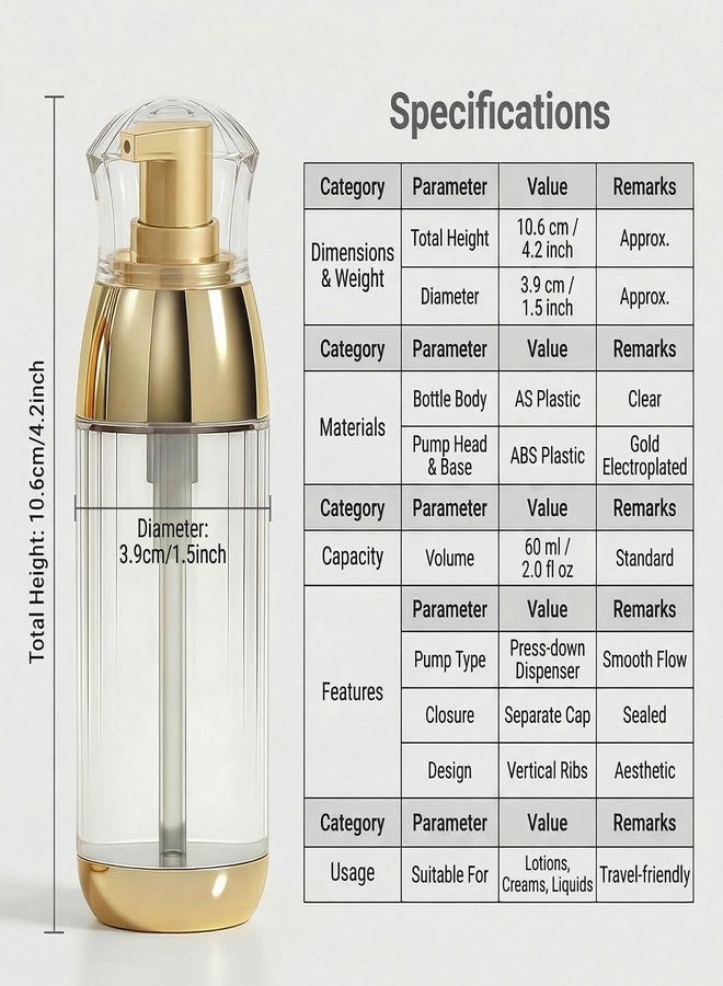 Elandy 2PCS 60ml/2oz Empty Clear Round Plastic Lotion Pump Bottles with Gold Pump Head Refillable Cosmetic Dispenser Travel Liquid Soap Container Vial Jar for Foundation Lotion Essential Oil - Image 3