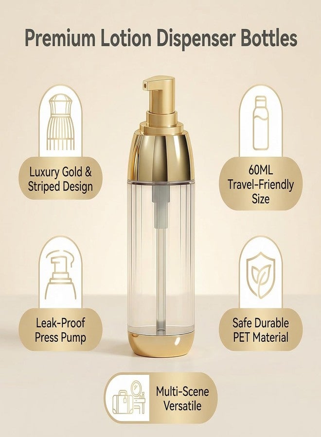 Elandy 2PCS 60ml/2oz Empty Clear Round Plastic Lotion Pump Bottles with Gold Pump Head Refillable Cosmetic Dispenser Travel Liquid Soap Container Vial Jar for Foundation Lotion Essential Oil - Image 2