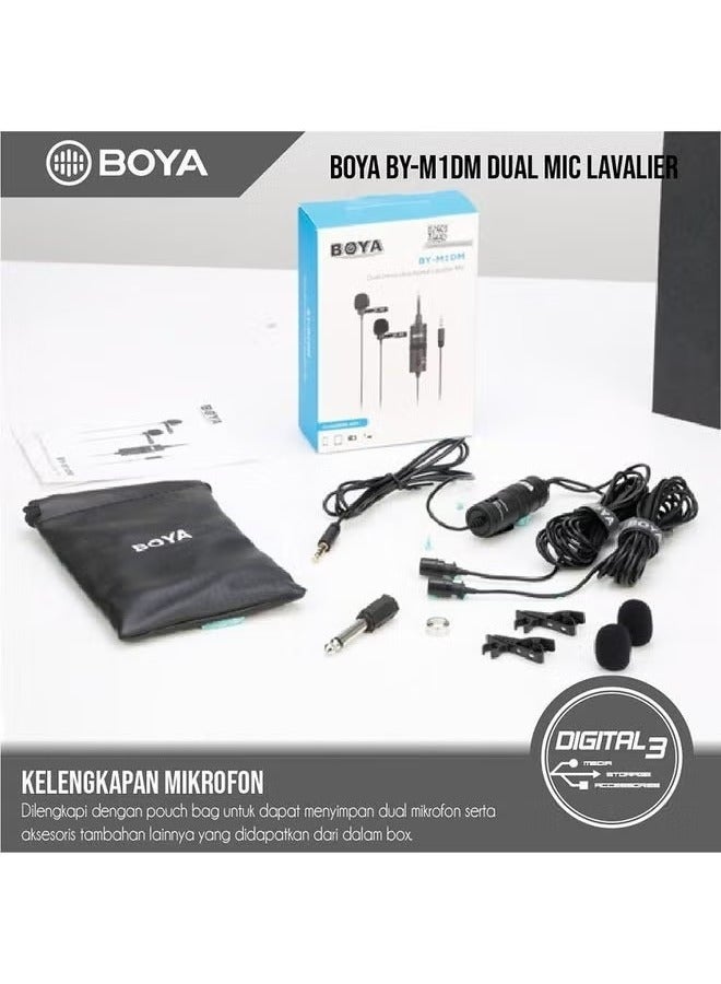 BOYA BY-M1DM Dual Lavalier Clip-On Microphone for Cameras, Smartphones, Tablets, and Computers – Omnidirectional, Noise-Canceling Mics for Clear Audio in Interviews, Podcasts, YouTube, and Vlogging – Professional Sound Quality, Easy Setup, and Portable Design - Image 2
