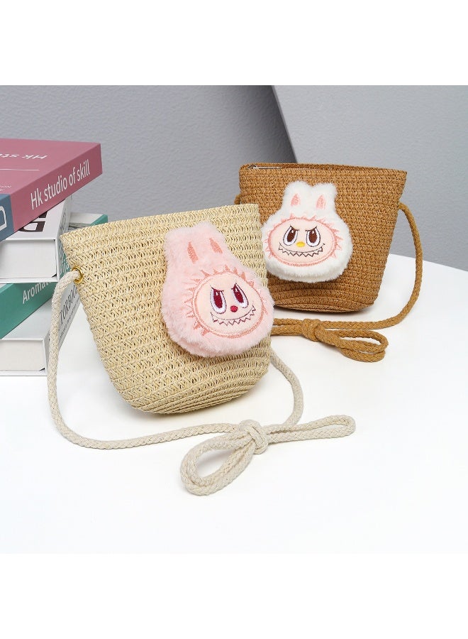 LABUBU Popular Rabu Straw Bag Children's Cute Doll Shoulder Bag Clothing Accessories Girls Woven Bag - Image 3