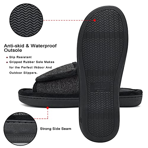 DL Adjustable Men's Slippers - Memory Foam, Open Toe, Comfy Indoor/Outdoor, Cozy Breathable Slide, Bedroom Velcor Slippers Size 7-8 Dark Grey Black - Image 5