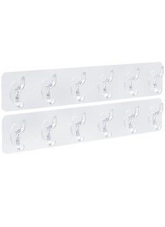 FLYROAD Large Hooks for Hanging, Adhesive Coat Rack Hooks, Six Heavy Duty Dual Hooks, Sticky Hooks, Removal & Reusable Hooks for Utility Hanging Kitchen Bathroom Bedroom Indoor Home Improvement, Clear  - Image 1