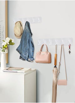 FLYROAD Large Hooks for Hanging, Adhesive Coat Rack Hooks, Six Heavy Duty Dual Hooks, Sticky Hooks, Removal & Reusable Hooks for Utility Hanging Kitchen Bathroom Bedroom Indoor Home Improvement, Clear  - Image 3