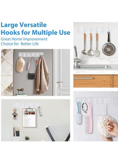 FLYROAD Large Hooks for Hanging, Adhesive Coat Rack Hooks, Six Heavy Duty Dual Hooks, Sticky Hooks, Removal & Reusable Hooks for Utility Hanging Kitchen Bathroom Bedroom Indoor Home Improvement, Clear  - Image 4