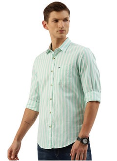 Peter England Peter England Men's Slim Fit Shirt (PCSFSSLFY88671_Aqua  - Image 4
