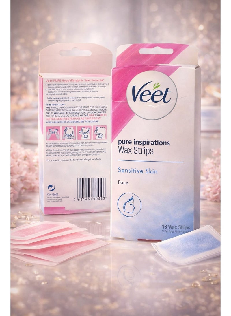 Veet Pure Inspirations Wax Strips Sensitive Skin Face 16 Wax Strips - Image 2