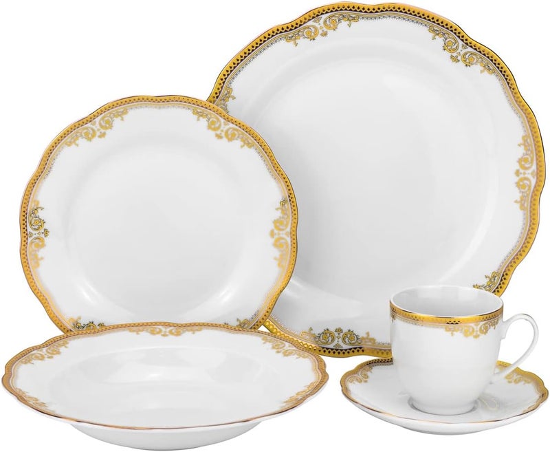 Stylish and Elegant 24 Piece Fine Wavy Edge Porcelain Dinnerware Set for Hosting Parties and Events  Service for 4 White Catherine Design - Image 2