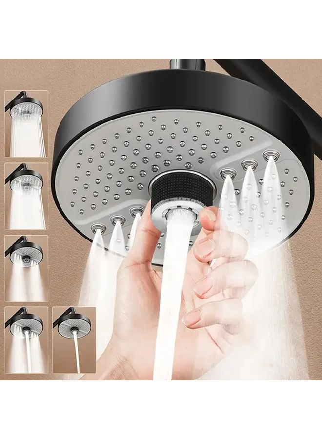 Silvery 5 Mode Rainfall Shower Head High Pressure 6.89 Inch Round Showerhead - Image 1