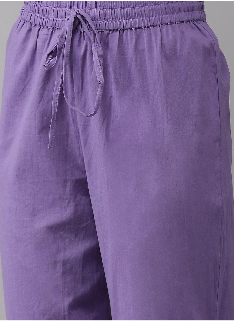 ISHIN Lavender Kurta Set Straight Fit 3/4 Sleeve Sleeve made from Cotton featuring Self Design design and Round Neck neckline - Perfect for Ethinic!  - Image 3