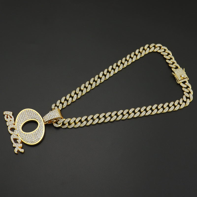 Generic European and American Hip Hop OBLOCK Letter Pendant Necklace Alloy Diamond Brand Punk Rap Cool Necklace Gold Pendant with 60cm Diamond Cuban Chain Gold Pendant with 60cm Diamond Cuban Chain 