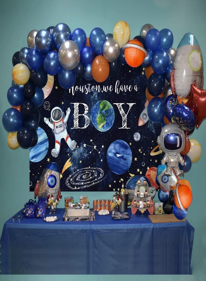 Mocsicka Space Baby Shower Backdrop Out Space Galaxy Planets Astronaut Baby Shower Background for Photography Houston We Have a Boy Party Cake Table Decoration Banner (7x5ft (82x60 inch)) - Image 2