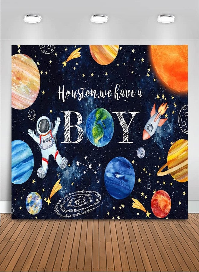 Mocsicka Space Baby Shower Backdrop Out Space Galaxy Planets Astronaut Baby Shower Background for Photography Houston We Have a Boy Party Cake Table Decoration Banner (7x5ft (82x60 inch)) - Image 1