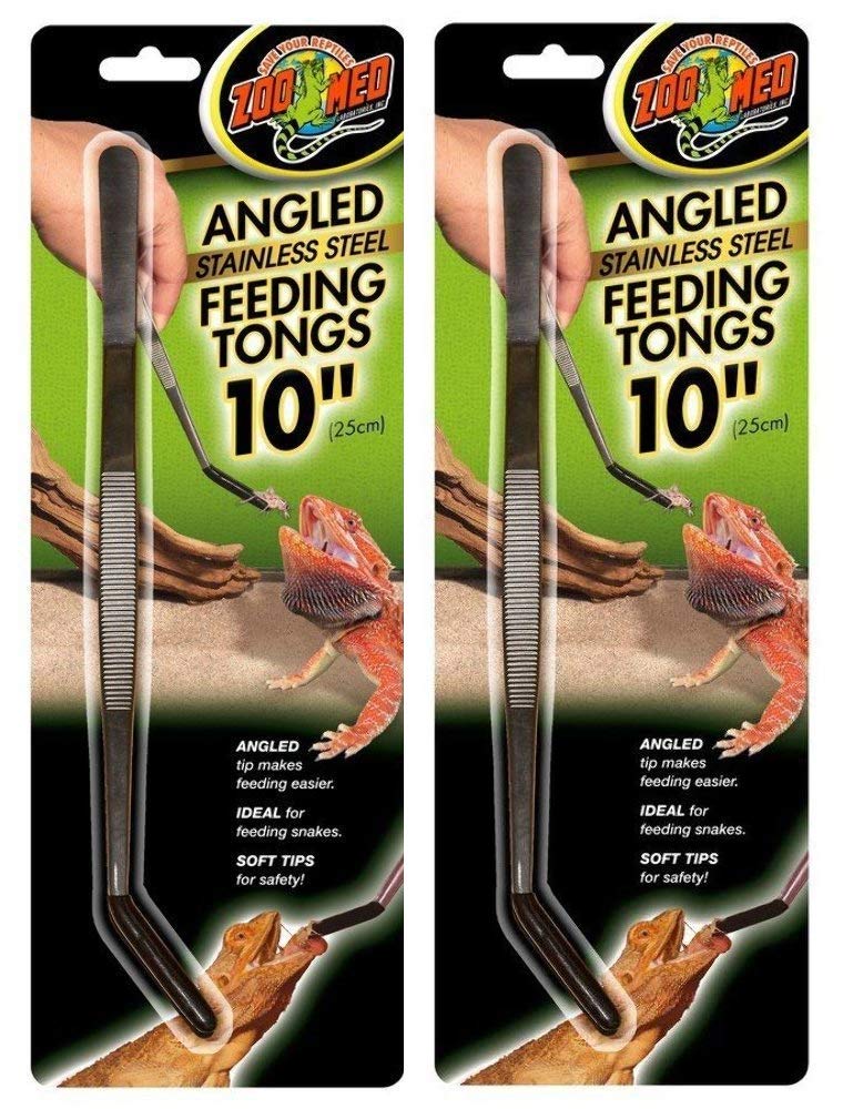 Zoo Med Angled Stainless Steel Feeding Tongs Ideal for Snakes 10 inches  2 Pack