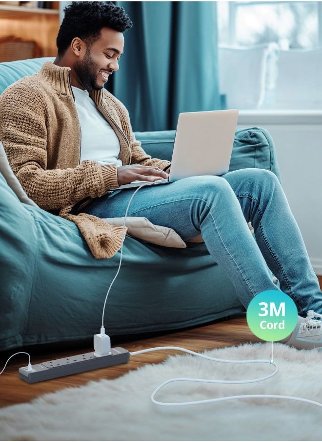 RAVPOWER - RAVPower 30W 7-in-1 Power Strip with 3M Extension Cord, 4 AC Outlets + 3 USB-A + USB-C PD, Surge Protector, Multi-Device Charging Station for Home, Office, Travel - Image 1
