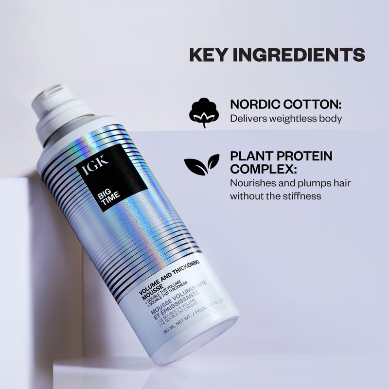 iGK موس IGK بيغ تايم للحجم والتكثيف، 6.2 أونصة | نباتي + خالي من التجارب على الحيوانات | قابل للحركة + امتلاء + التحكم في التجاعيد - Image 3