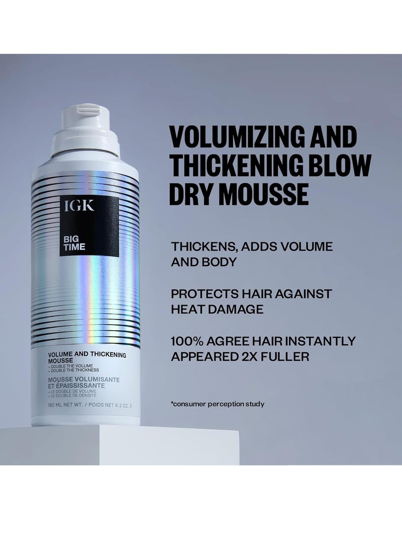 iGK IGK BIG TIME Volume & Thickening Mousse | Moveable + Fullness + Frizz Control | Vegan + Cruelty Free | 6.2 Oz  - Image 2