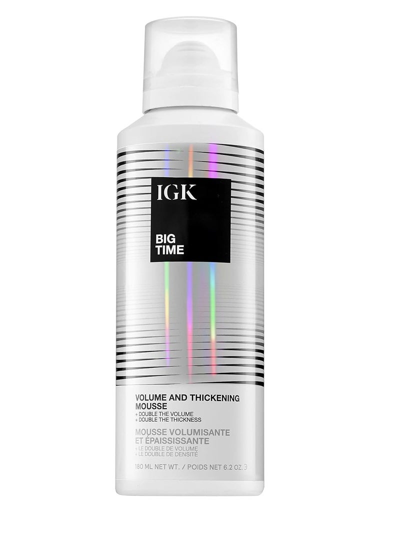 iGK IGK BIG TIME Volume & Thickening Mousse | Moveable + Fullness + Frizz Control | Vegan + Cruelty Free | 6.2 Oz  - Image 1