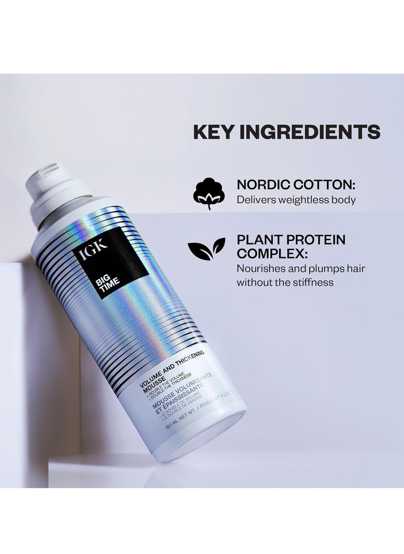 iGK IGK BIG TIME Volume & Thickening Mousse | Moveable + Fullness + Frizz Control | Vegan + Cruelty Free | 6.2 Oz  - Image 3