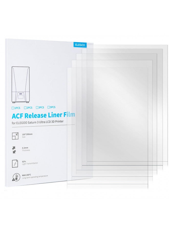 ELEGOO 5PCS ACF Release Liner Film for Saturn 3 Ultra LCD 3D Printer with Less Release Tension, Support 3X Faster Printing, 290 * 195mm, 0.3mm Thickness - Image 1