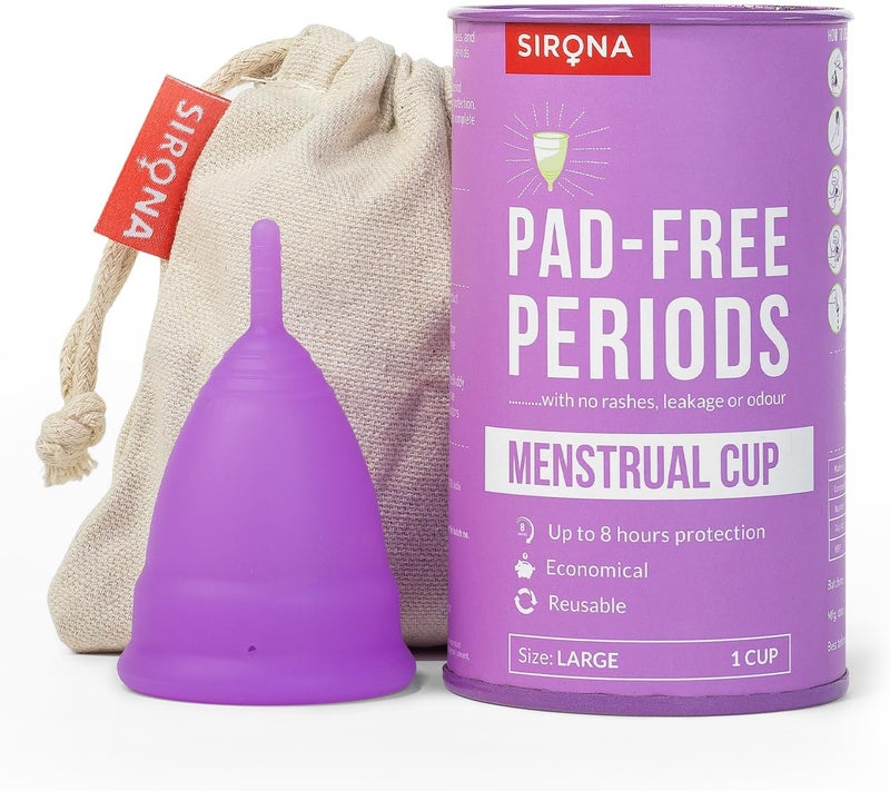 Sirona Sirona Reusable Menstrual Cup - Large Size | Ultra-Soft, Odor-Free, Rash-Free Medical-Grade Silicone with Pouch | Leak-Proof Period Cup for Heavy & Light Flow | Tampon & Pad Alternative | Pack of 1 